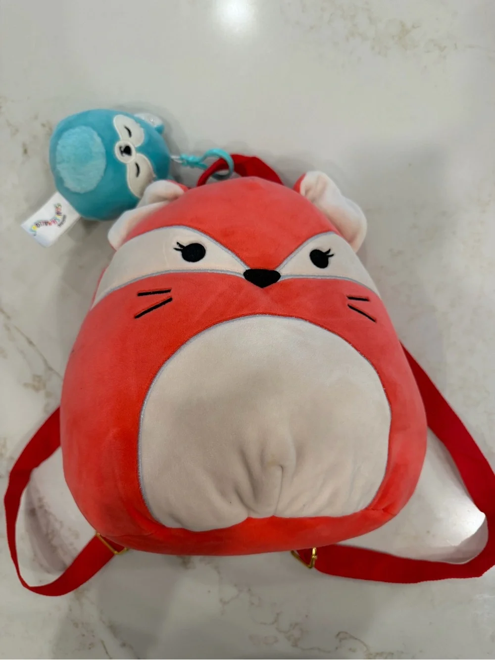 Squishmallows Fox Plush Kids Backpack with matching keychain
